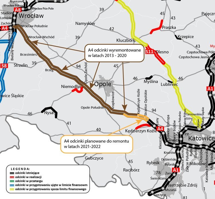 A4 - będą remonty autostrady w stronę Krakowa i Opola, GDDKiA Opole