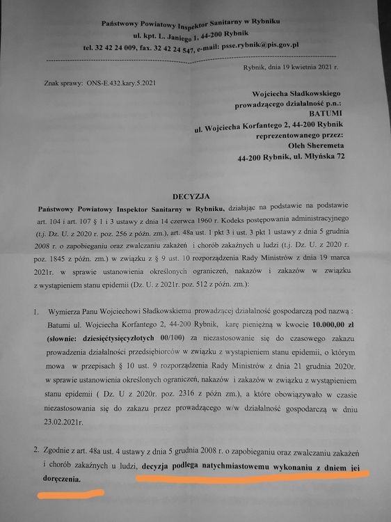 Sanepid nałożył dużą karę na restaurację Batumi. Polskie Veto umywa ręce?, Tomasz Raudner, Facebook/Batumi