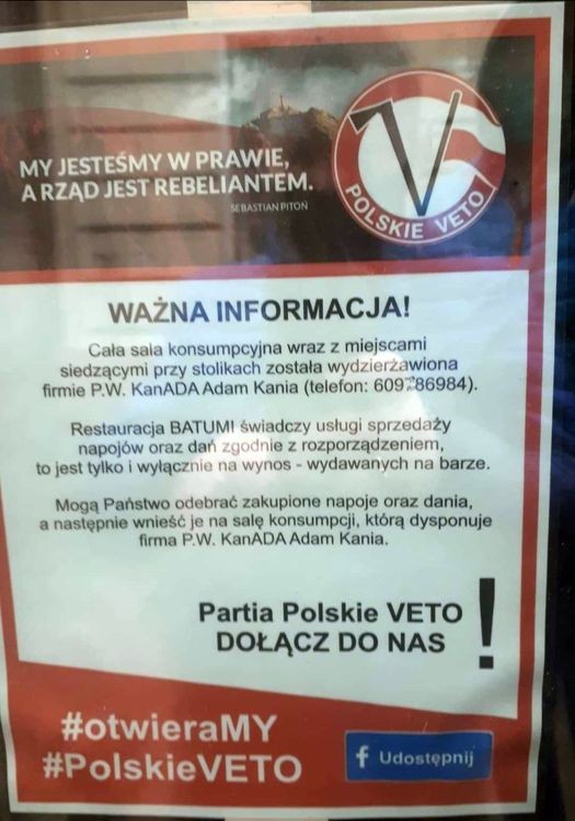 Polskie Veto: dalej wspieramy restaurację gruzińską w Rybniku. Sanepid dał popis niekompetencji, zdjęcie czytelnika