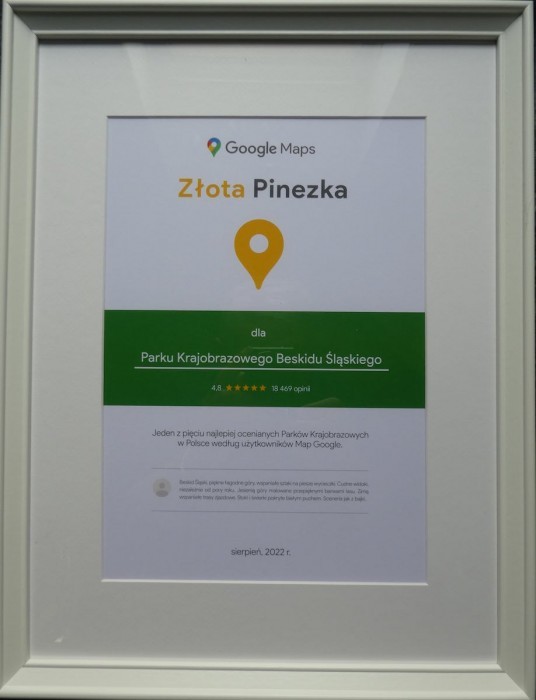 Złota Pinezka Map Google dla Parku Krajobrazowego Beskidu Śląskiego, Samorząd Województwa Śląskiego