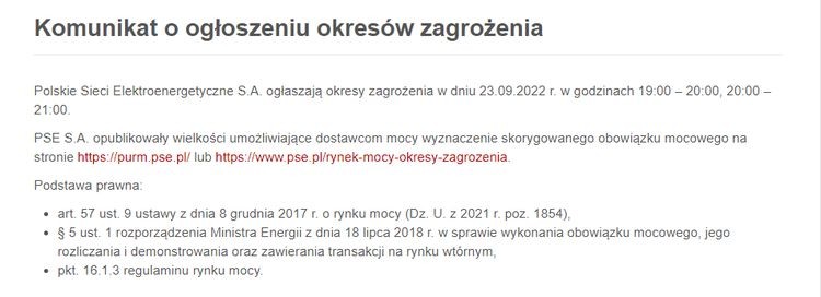 Napięta sytuacja polskiej energetyki. PSE ogłaszają 