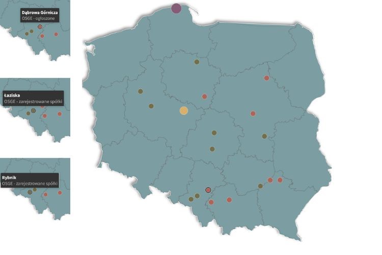 Trzy lokalizacje atomówki w Śląskiem! Powstała mapa elektrowni jądrowych w Polsce, Opracowanie własne (na podstawie materiałów Business Insider)