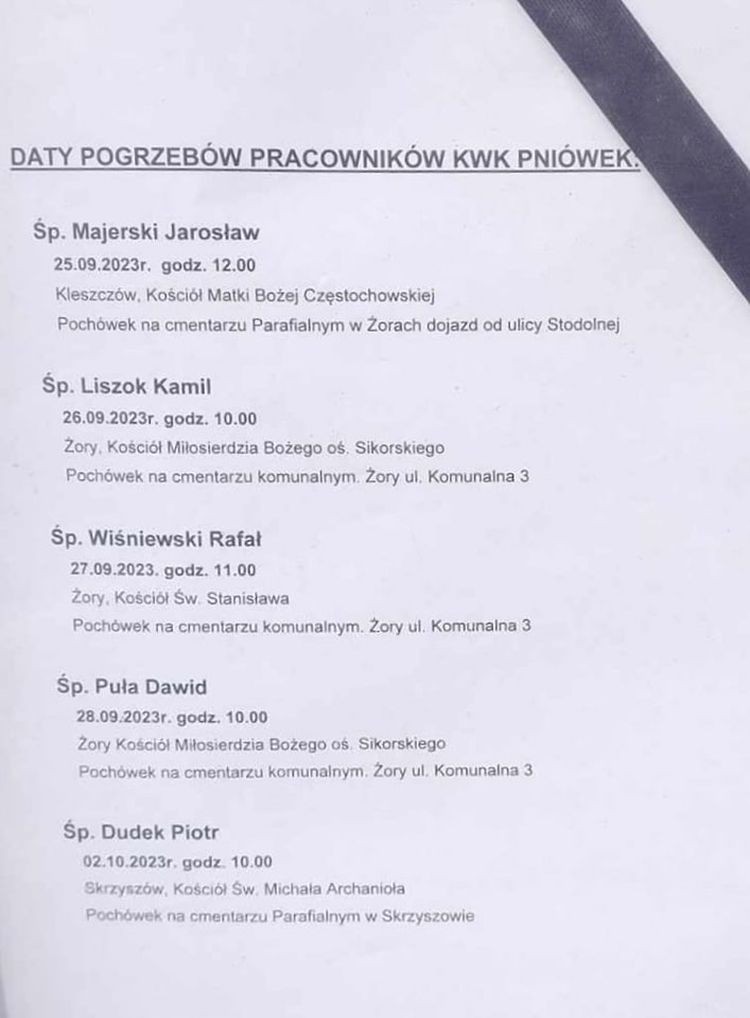 Żegnają górników z Pniówka. Na Śląsku odbywają się pogrzeby ofiar katastrofy w JSW, 